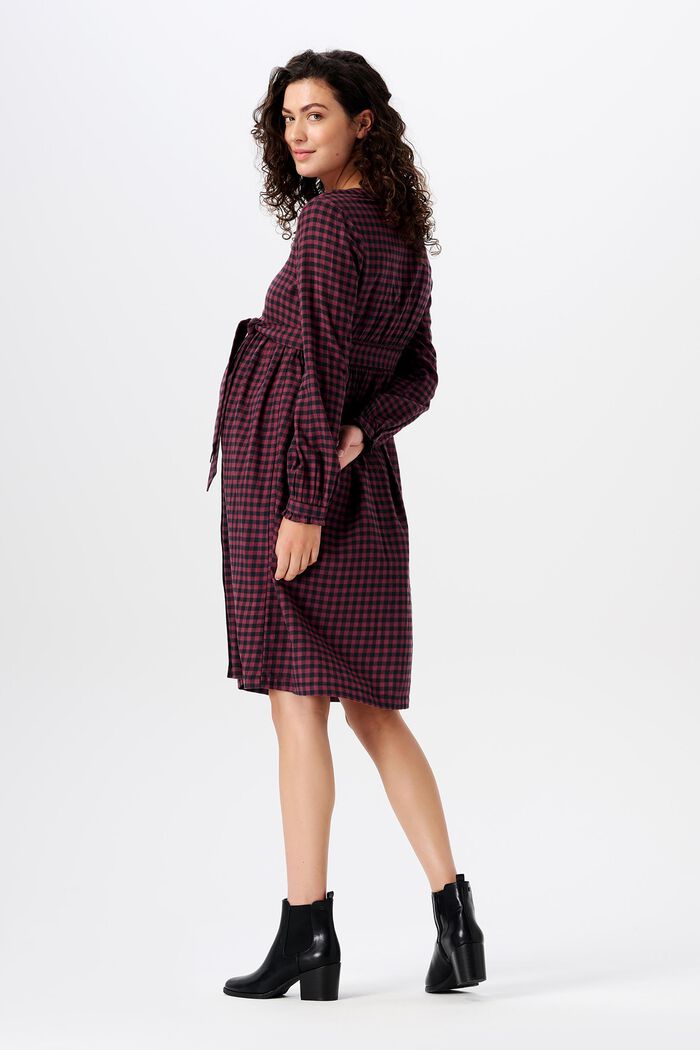 MATERNITY Checked Flannel Nursing Dress, PLUM RED, detail image number 3