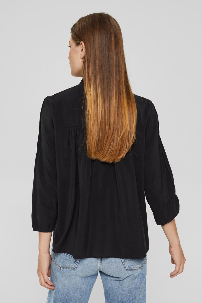 Shiny Henley blouse with LENZING™ ECOVERO™, BLACK, detail image number 3