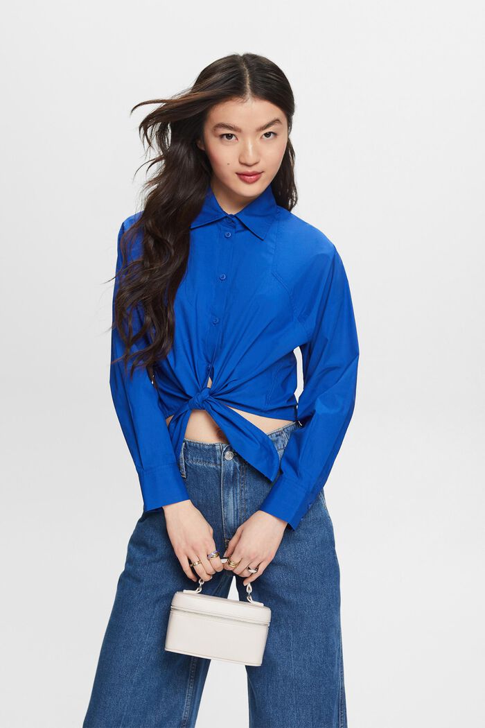 Cropped Tie Front Shirt, BRIGHT BLUE, detail image number 0