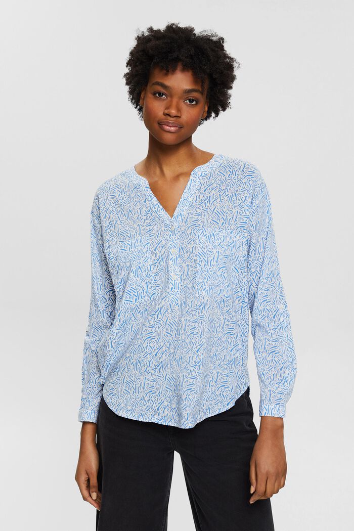 Patterned blouse with a cup-shaped neckline, WHITE, detail image number 0