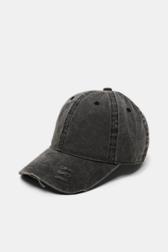 Baseball cap with distressed details, BLACK, detail image number 0