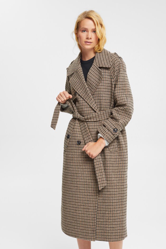 Checked wool blend coat