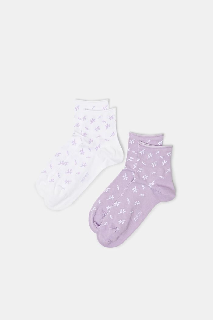 2-Pack Printed Cotton Socks, WHITE/LILAC, detail image number 0
