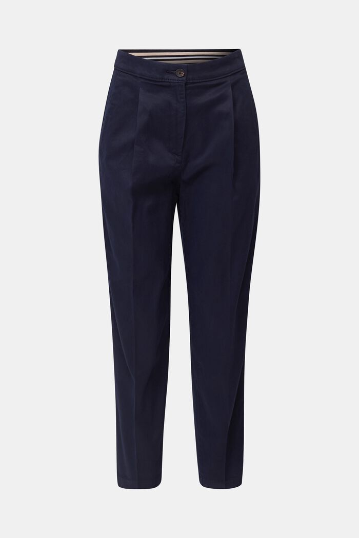 With TENCEL™: Trousers with waist pleats, NAVY, detail image number 0