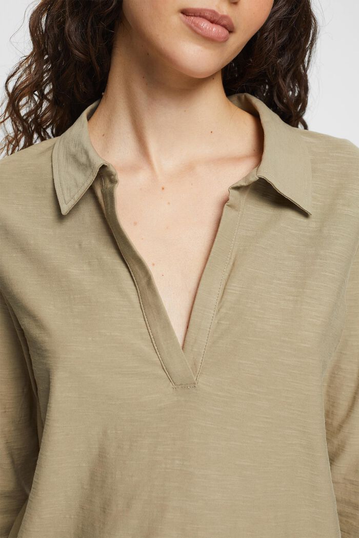 Polo collar top, PALE KHAKI, detail image number 0