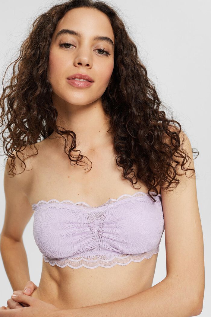 Padded bandeau bra made of patterned lace