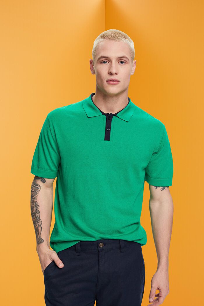 Blended TENCEL and sustainable cotton polo shirt, GREEN, detail image number 0