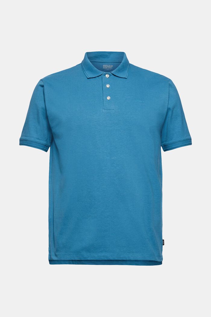 With linen/organic cotton: jersey polo shirt, PETROL BLUE, detail image number 0