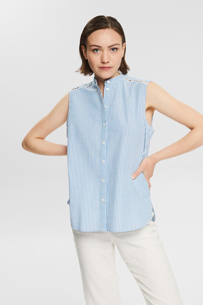 Short sleeve blouse with vertical stripes