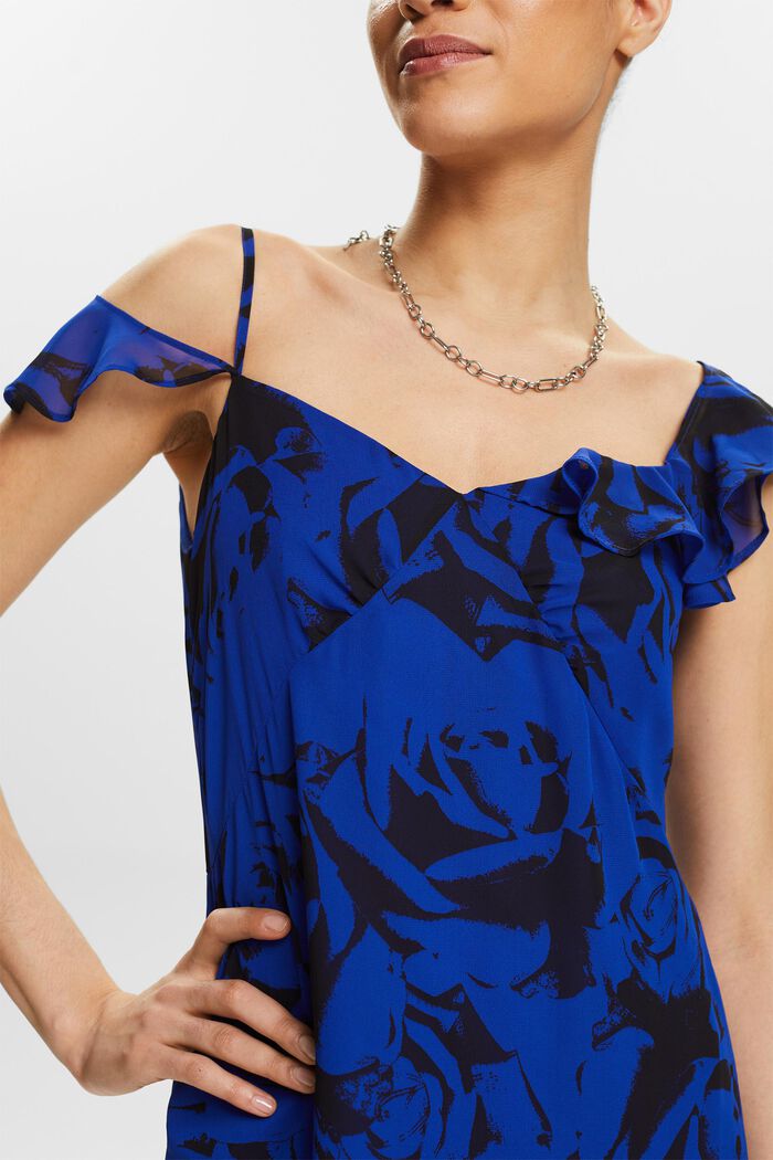 Off-The-Shoulder Printed Chiffon Midi Dress, BRIGHT BLUE, detail image number 3