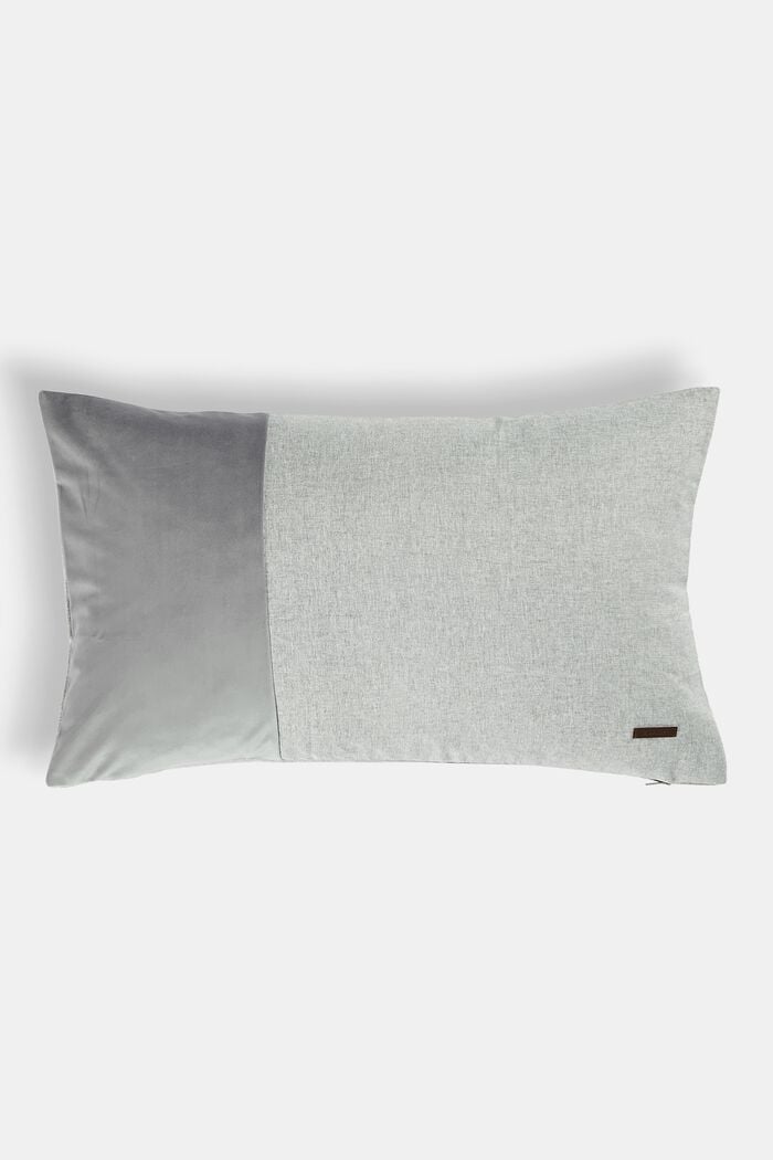 Material mix cushion cover with micro-velvet, LIGHT GREY, overview