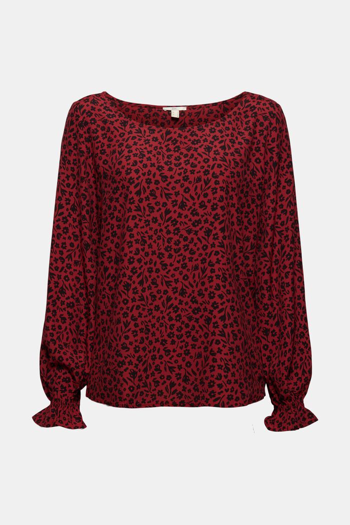 Floral blouse flounce details, made of LENZING™ ECOVERO™, DARK RED, detail image number 6