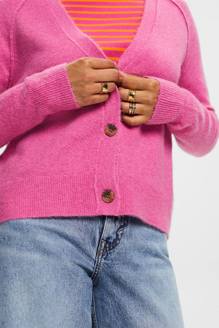 Button Front Cardigan, PINK FUCHSIA, detail image number 1