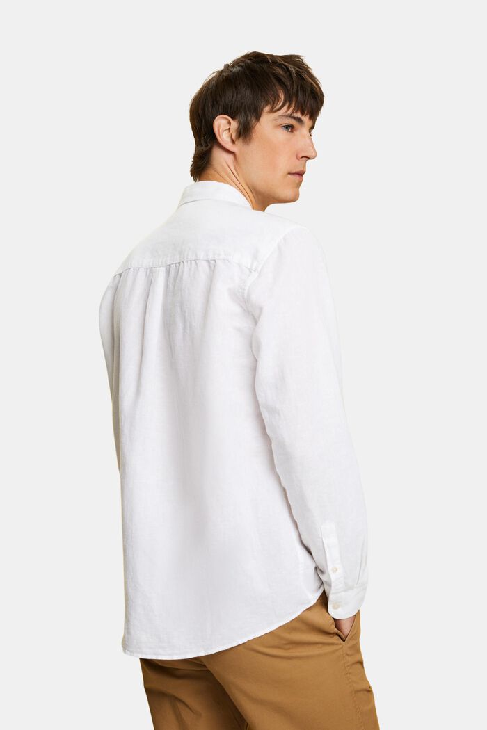 Cotton and linen blended button-down shirt, WHITE, detail image number 3