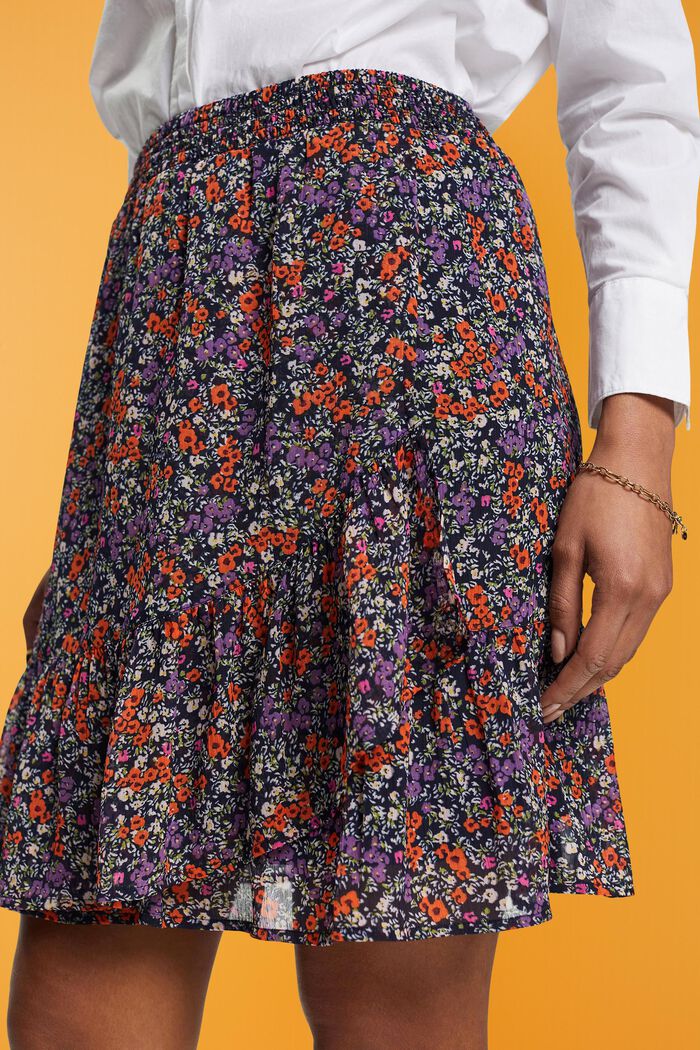 Floral skirt with flounced hem, NAVY, detail image number 2