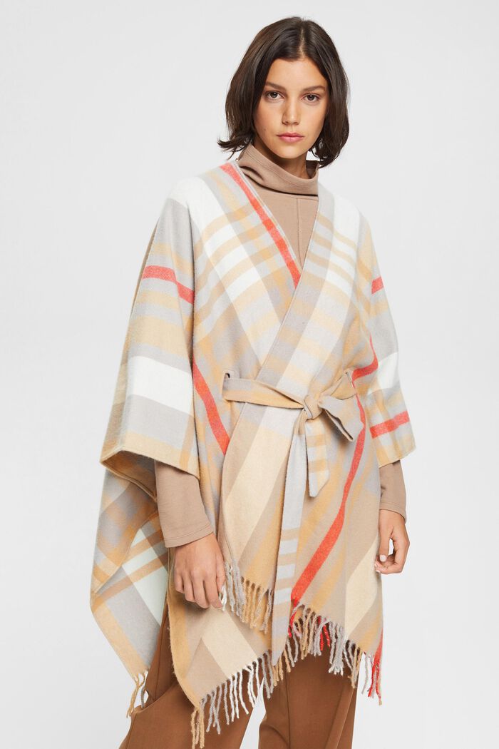 Checked poncho with belt