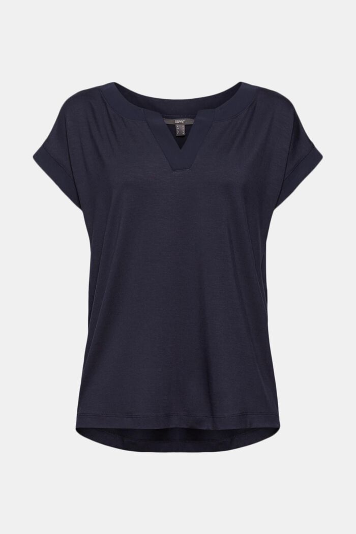 Lyocell blend T-shirt with chiffon details, NAVY, detail image number 0