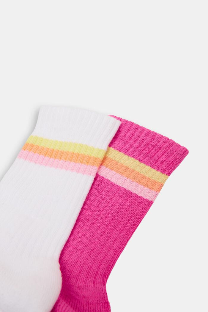 2-pack of ribbed socks with stripes, WHITE/PINK, detail image number 1