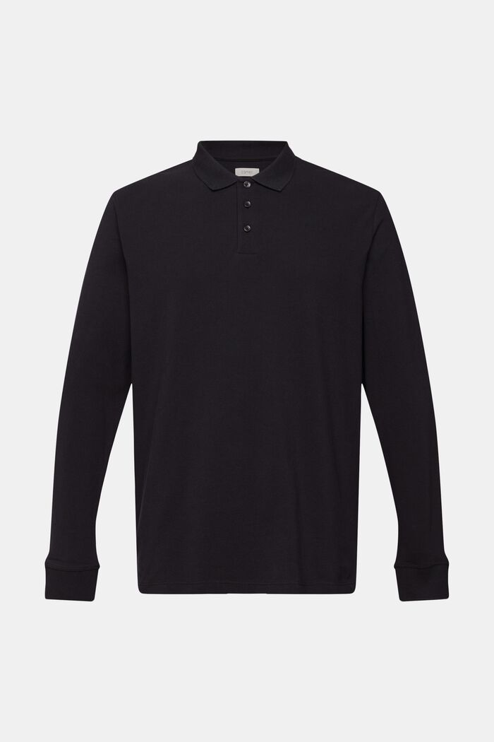 Long sleeve piqué polo shirt, BLACK, overview