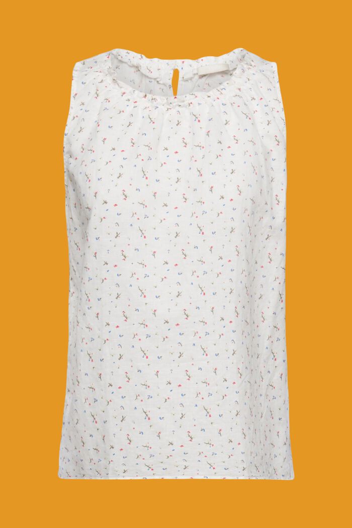 Sleeveless linen blend blouse with floral print, OFF WHITE, detail image number 5