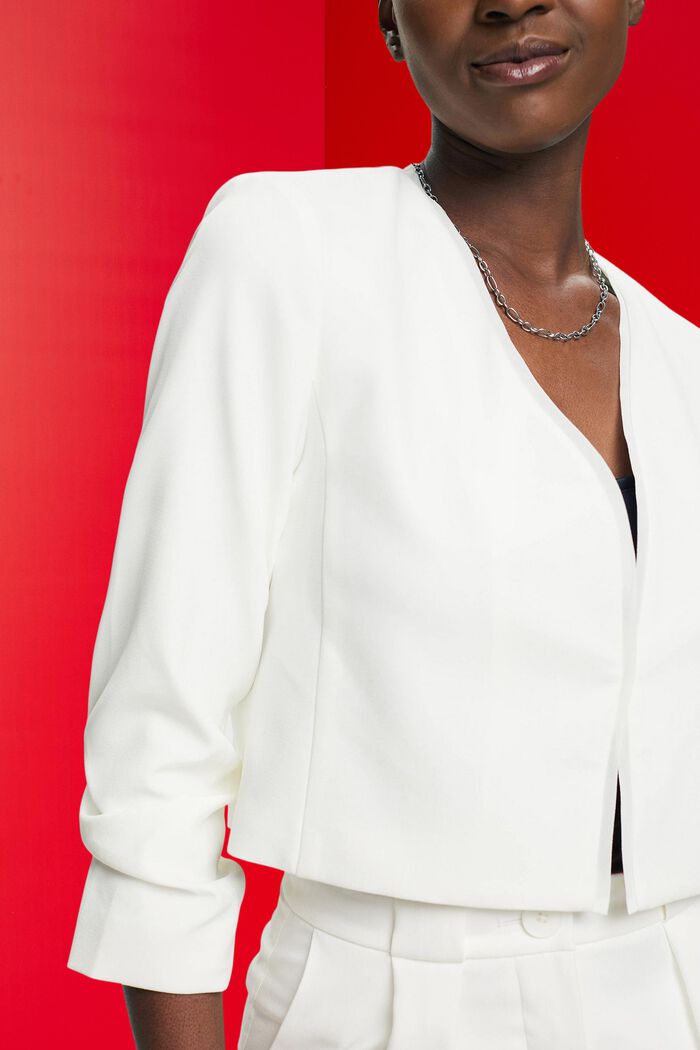 Cropped blazer with ruched sleeves, OFF WHITE, detail image number 2