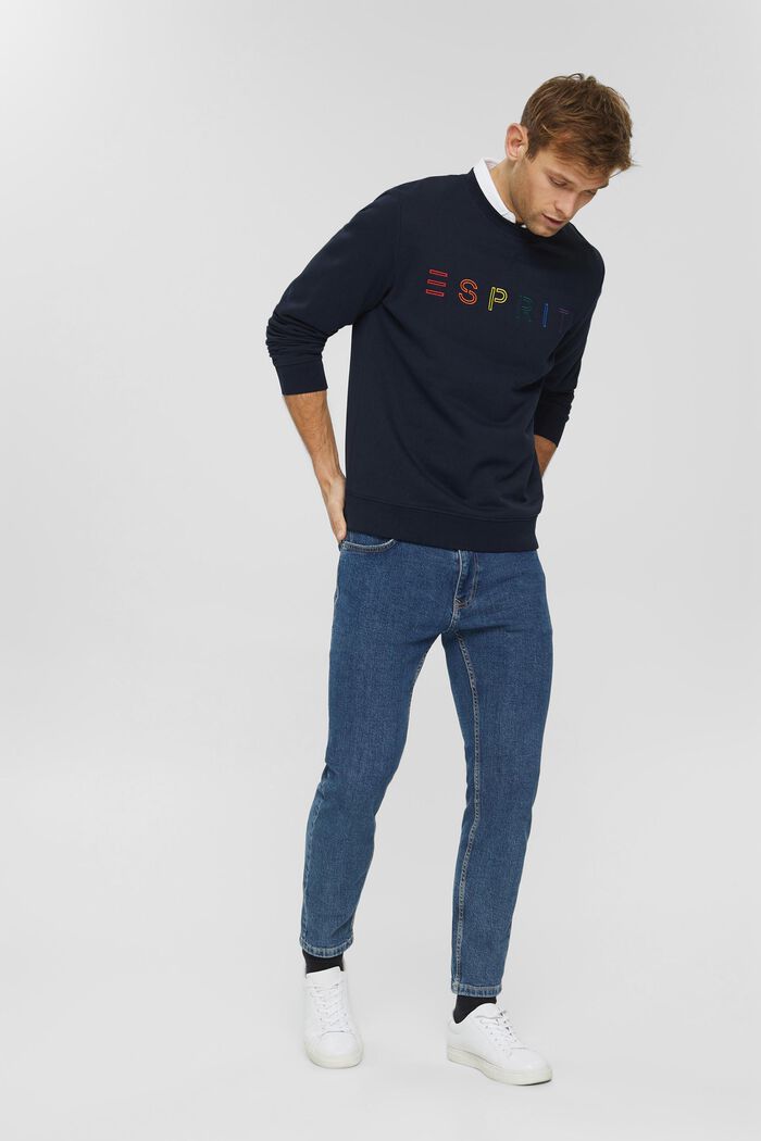Recycled: sweatshirt with logo embroidery, NAVY, overview