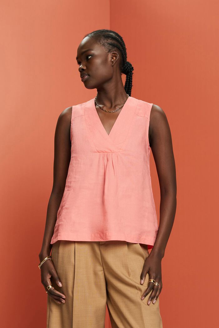 Sleeveless Linen Babydoll Blouse, CORAL, detail image number 0