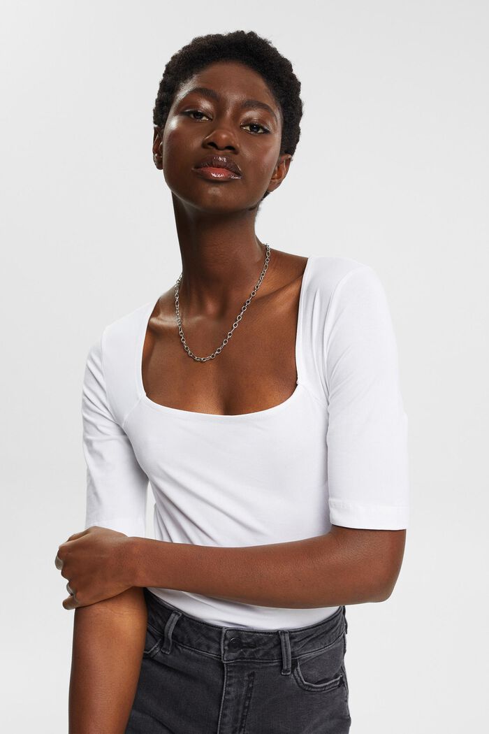 Top with square neckline, WHITE, detail image number 4
