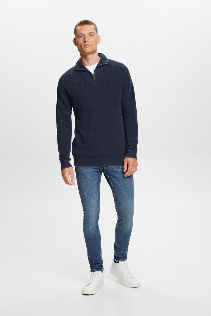 Half-zip jumper, 100% cotton, NAVY, detail image number 1