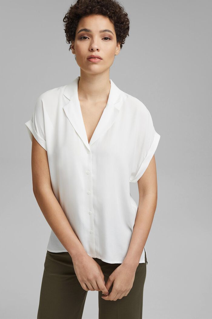 Blouse top with a pyjama-style collar, LENZING™ ECOVERO™, OFF WHITE, detail image number 0