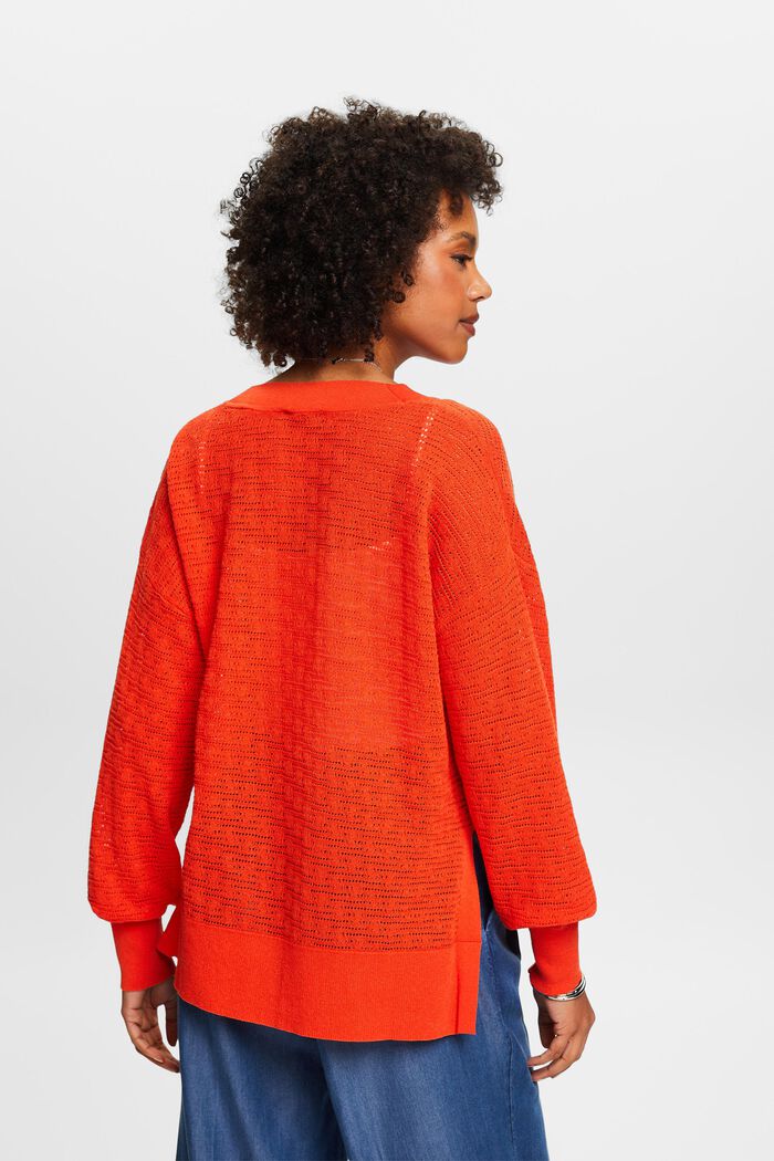 Pointelle V-Neck Sweater, BRIGHT ORANGE, detail image number 2