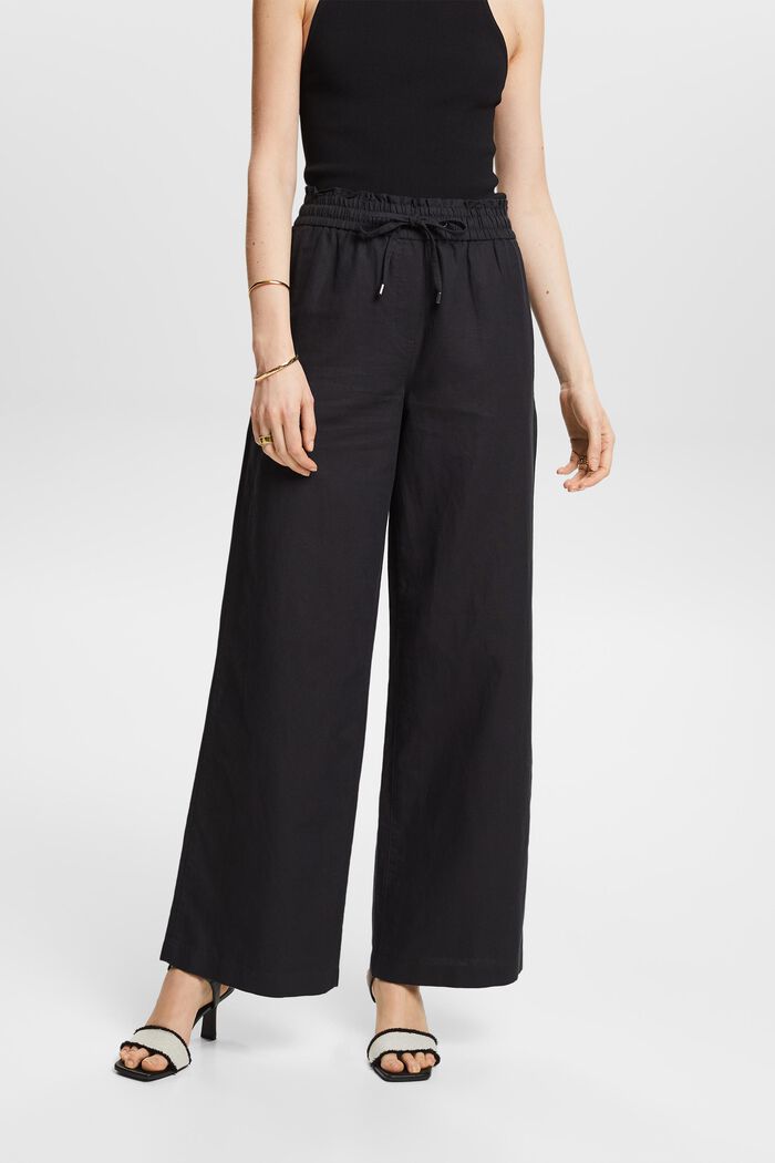 Cotton-Linen Pants, BLACK, detail image number 0