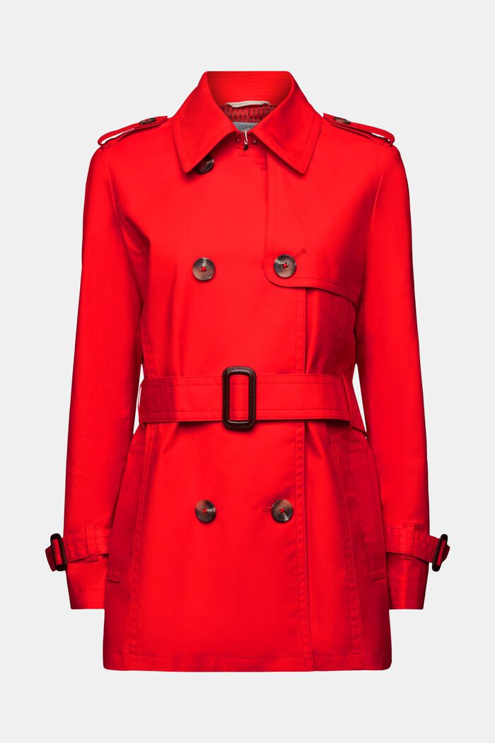 Short Double-Breasted Trench Coat, RED, detail image number 6