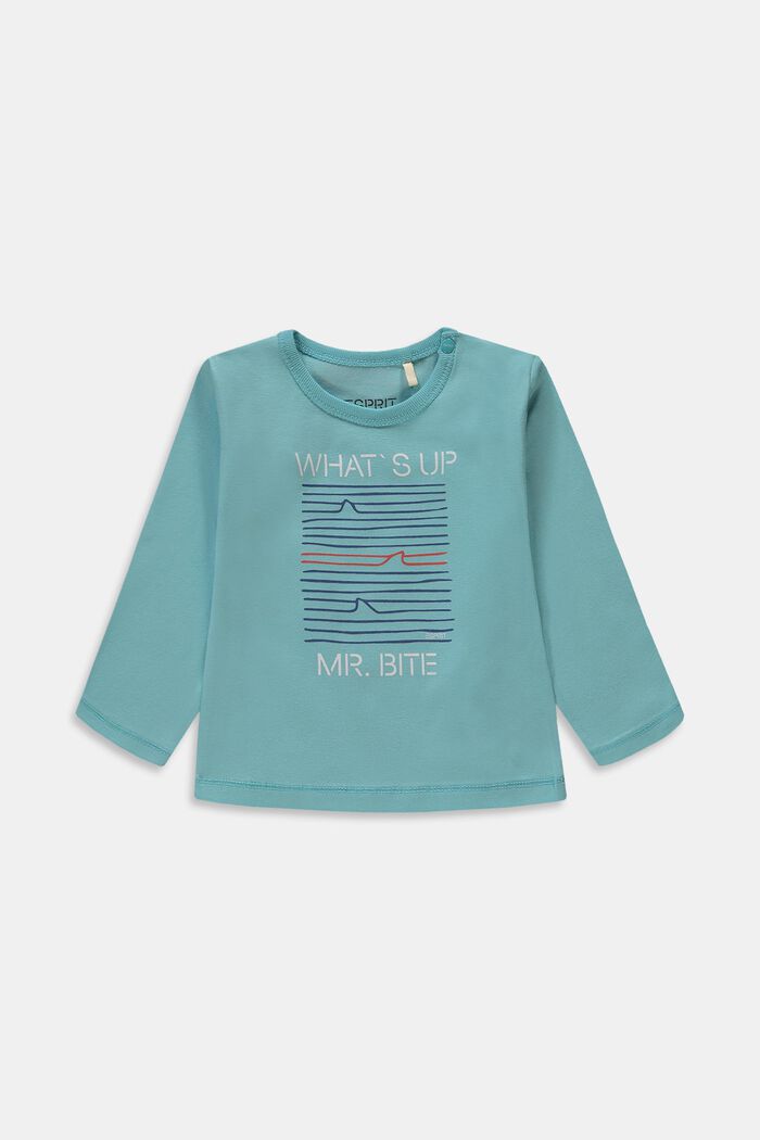 Printed long sleeve top, organic cotton, TEAL BLUE, detail image number 0
