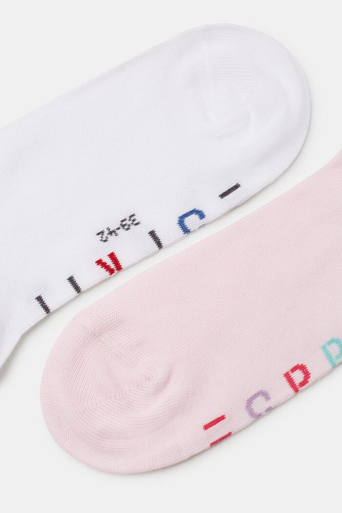Double pack of trainer socks with a logo, WHITE/ROSE, detail image number 1