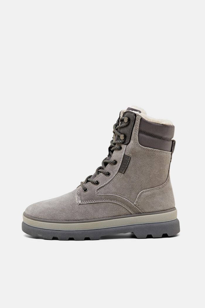 Suede lace-up boots with chunky sole, GREY, detail image number 0