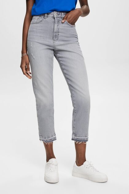 High-rise cropped raw hem jeans