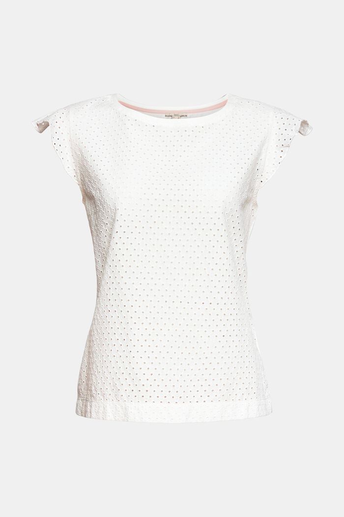 T-shirt with broderie anglaise, organic cotton, OFF WHITE, detail image number 5