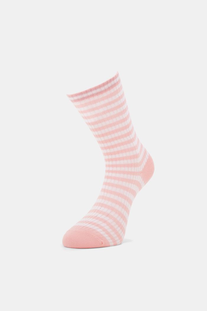 Double pack of socks with a striped look, FLAMINGO, overview