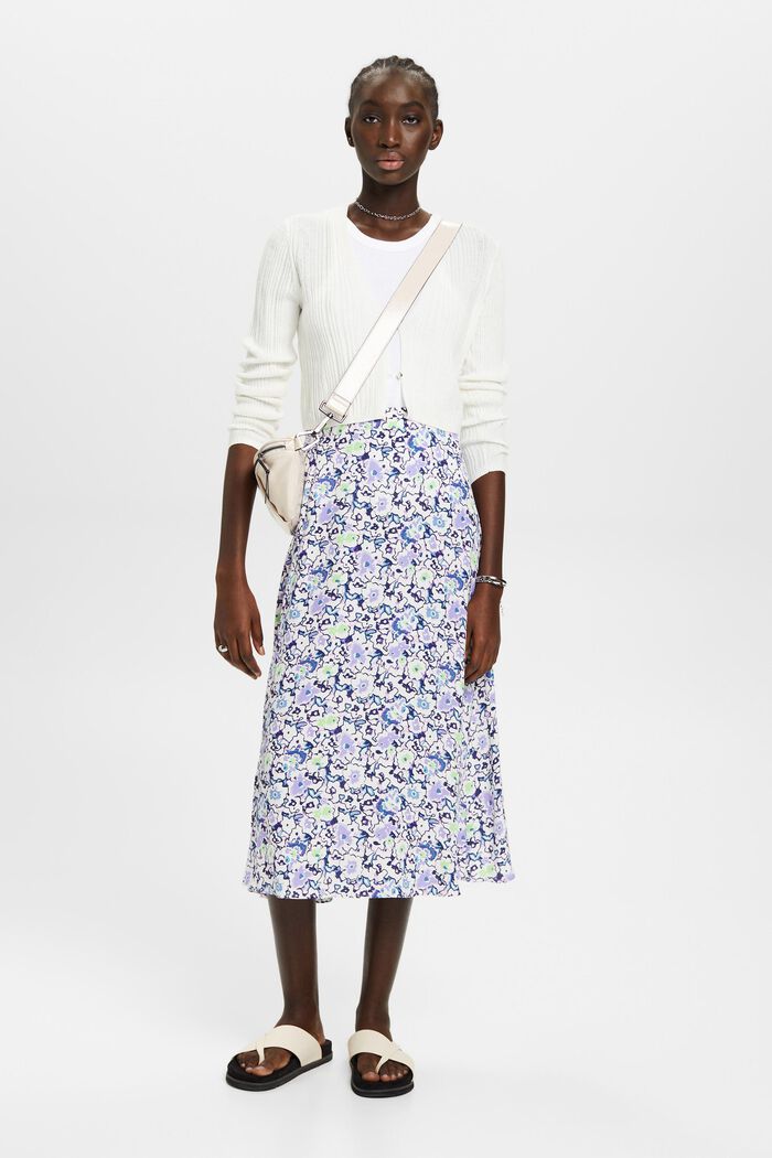 Midi skirt with all-over floral pattern, WHITE, detail image number 1