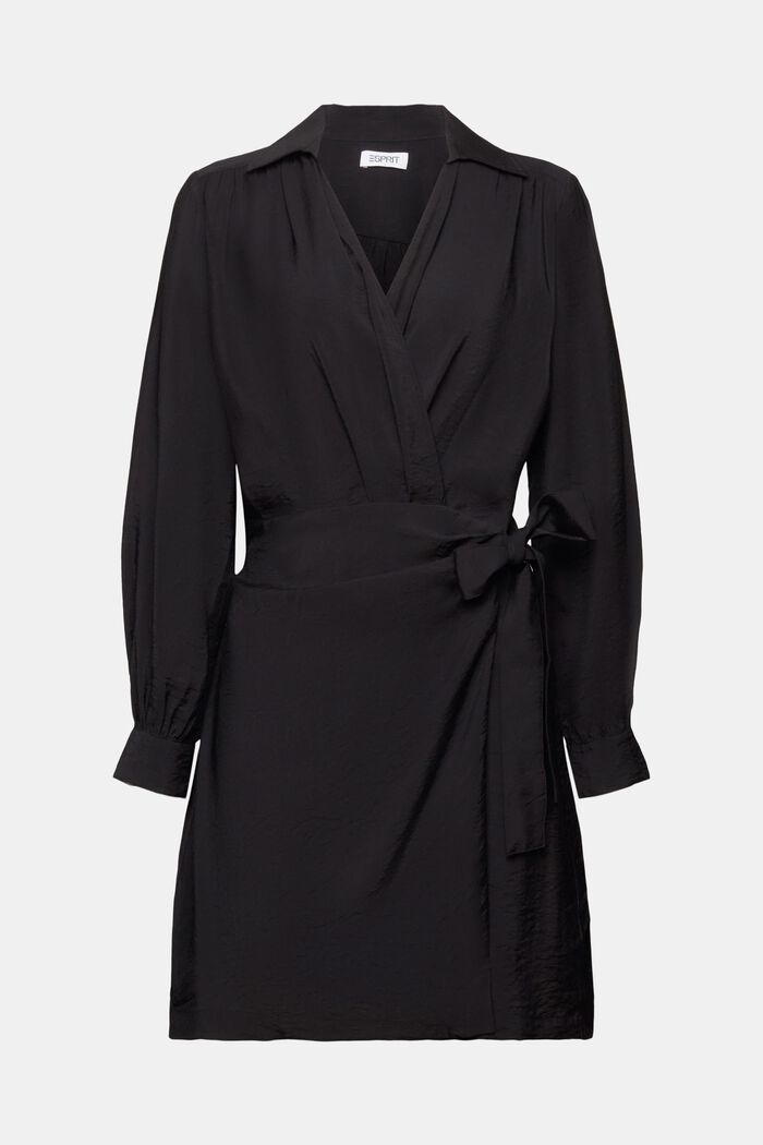 Crinkled Wrap Mini Dress, BLACK, detail image number 5