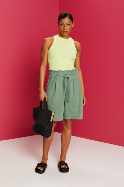 Pull-on Bermuda shorts with tie belt