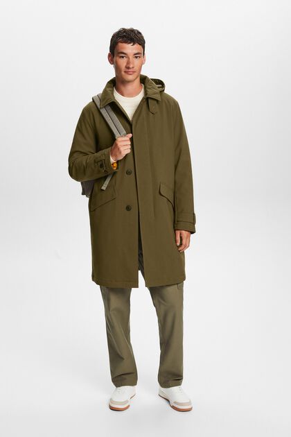 Recycled: padded mac coat with detachable hood