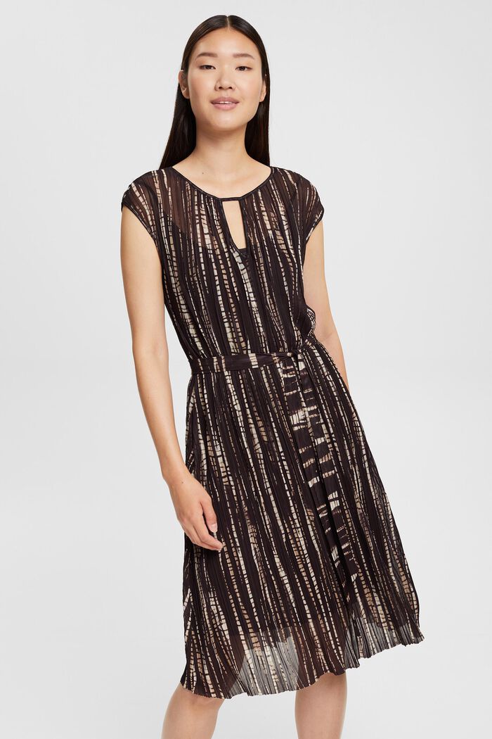 Patterned pleated mesh dress