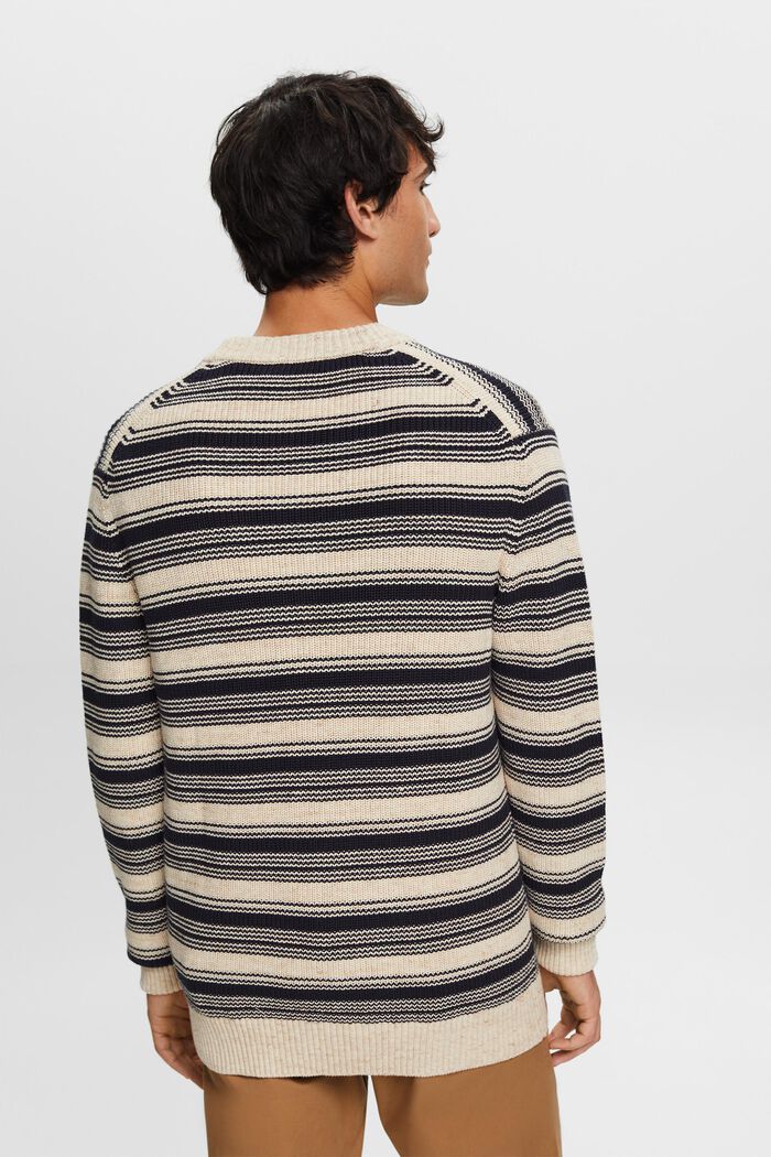 Striped V-neck cardigan, 100% cotton, NAVY, detail image number 3