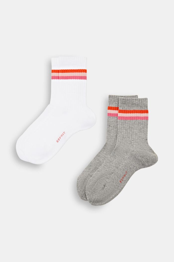 2-pack of ribbed socks with stripes, WHITE/LIGHT GREY, detail image number 0