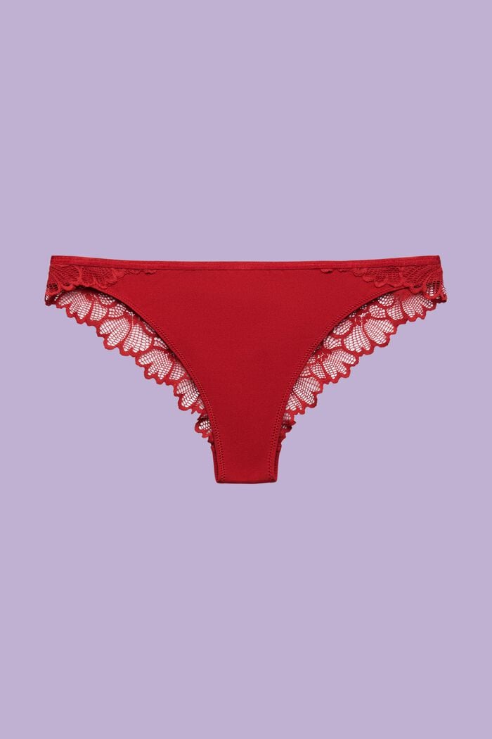 Flower Lace Brazilian Briefs, RED, detail image number 3