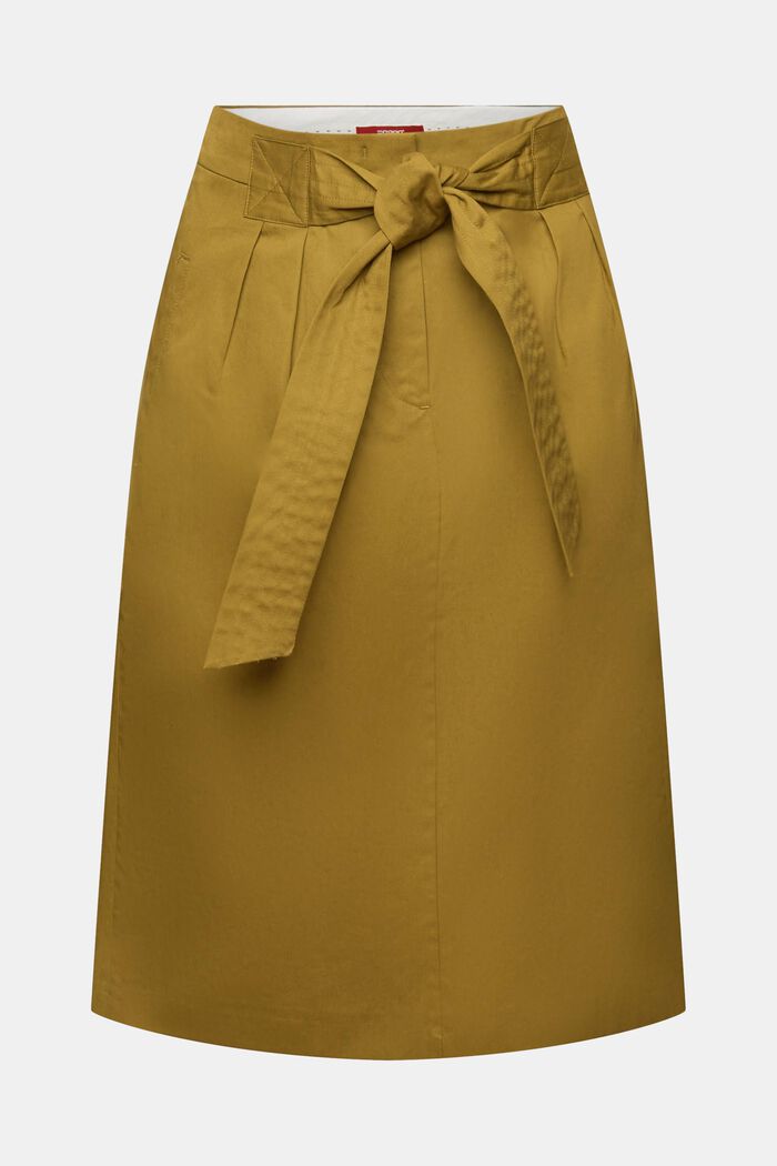 Belted knee length skirt, 100% cotton, OLIVE, detail image number 7