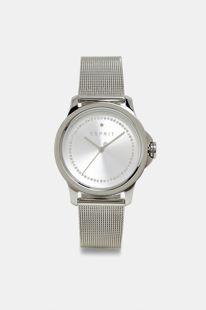 Stainless steel watch with a mesh strap and zirconia, SILVER, detail image number 0