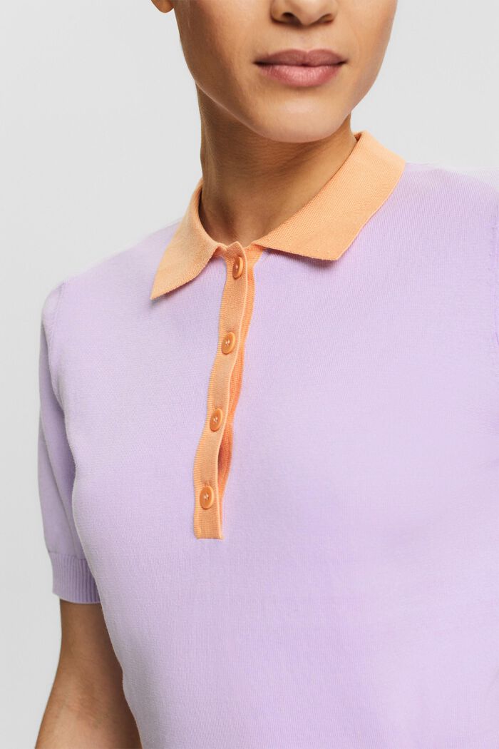 Cotton-Blend Polo Sweater, LAVENDER, detail image number 2